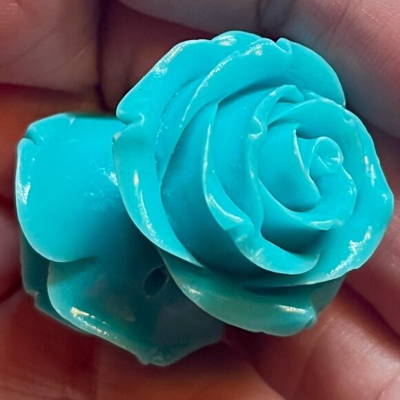 As Low As $2 Small Turquoise Coraline Resin Grandiflora Rose Beads 28mmx18mm (2) - Picture 2 of 6
